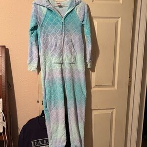 Girl's Soft Ombre Pastel Mermaid Scale Onesie with hoodie size 10/12